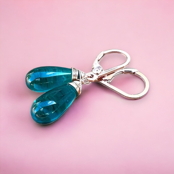 Beautiful Teal Paraiba Tourmaline Earrings 14k Rose Gold Filled - Picture 2 of 8